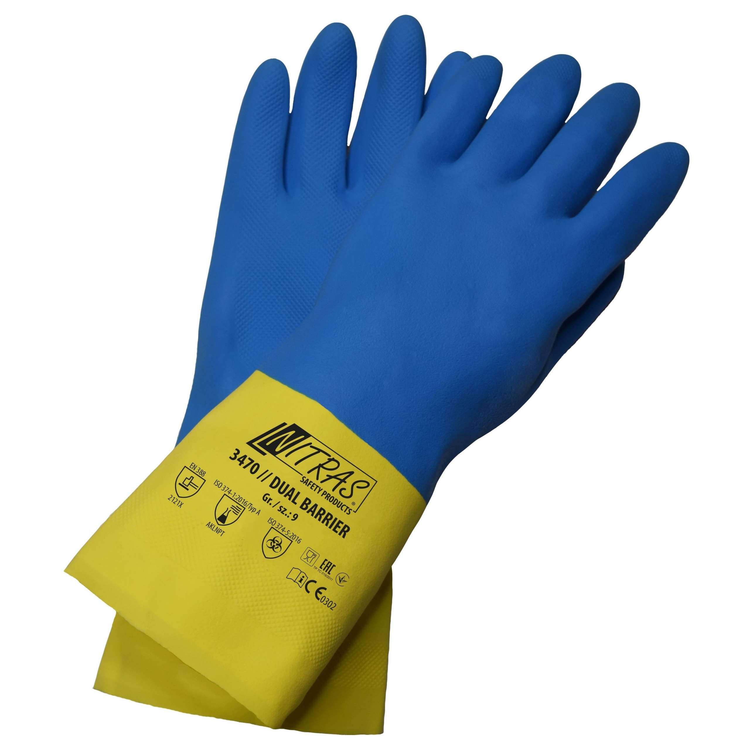 blau Länge 3 Paar  Chemikalienschutzhandschuhe Latex   Fb 30 cm Gr.:  9 10